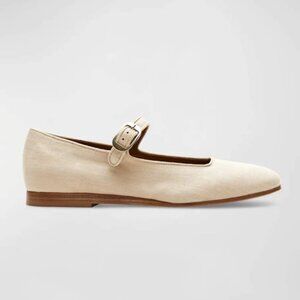 LE MONDE BERYL Beige Linen Mary Jane Flats